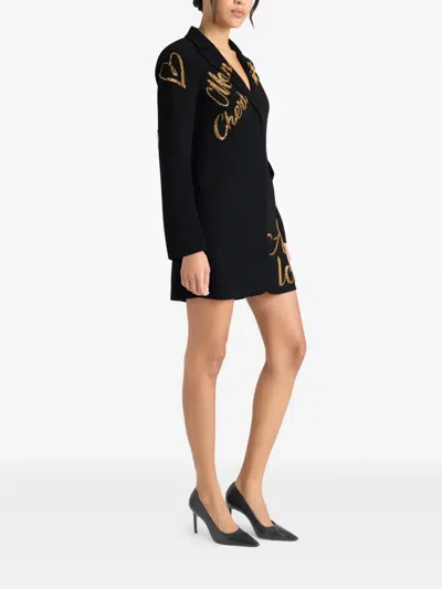 Cinq À Sept Crushed Sequin Long Sleeve Coat Dress In Black