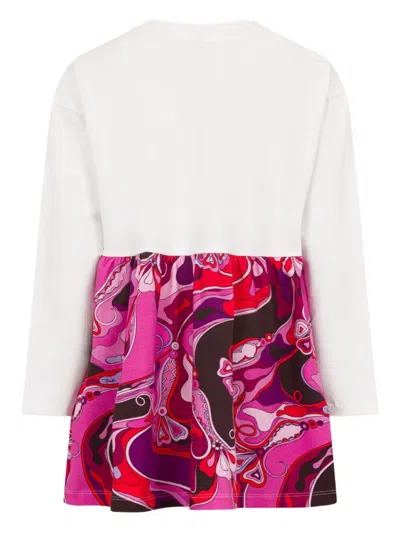 Pucci Junior Long-sleeved Printed Dress In Purple