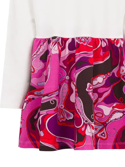 Pucci Junior Long-sleeved Printed Dress In Purple