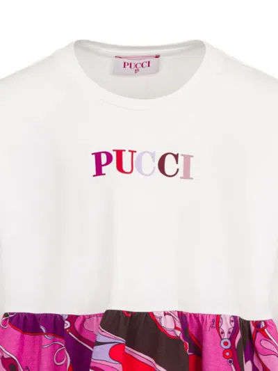 Pucci Junior Long-sleeved Printed Dress In Purple