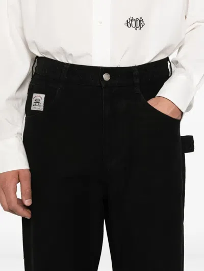 Bode Embroidered Denim Knolly Brook Trousers In Black