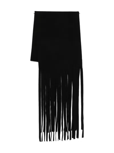 Sportmax Long Rectangular Scarf Featuring Fringe Embellishments In Black
