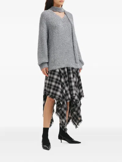 B+ab V-neck Attached-scarf Sweater In Gray