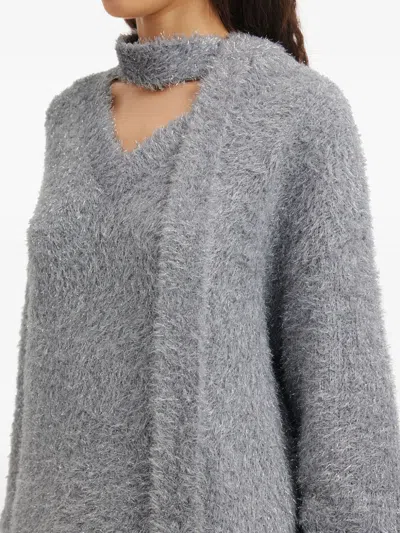 B+ab V-neck Attached-scarf Sweater In Gray