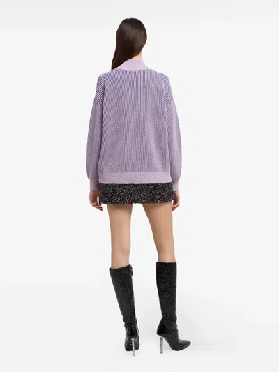 Gcds Ribbed Low Logo Half Zip Sweater In Blue