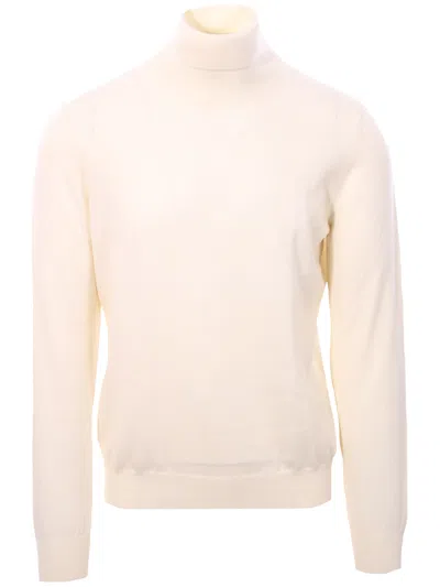 Gran Sasso White Wool Cyclist Sweater In Pink