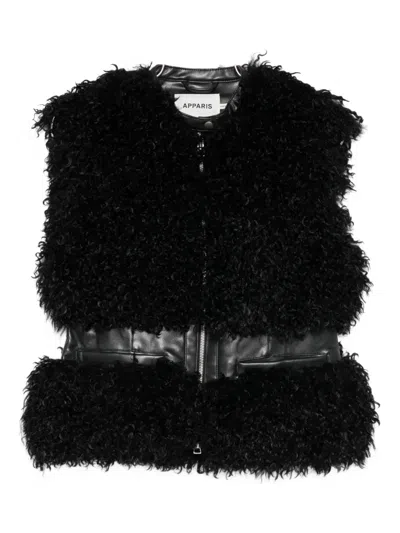 Apparis Cleo Faux-fur Vest Jacket In Black
