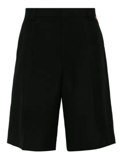 Gucci Black Bermuda Shorts With Web Detail In Wool Man In Black