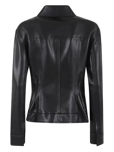 Norma Kamali Fitted Synthetic Leather Long Sleeve Jacket In Black