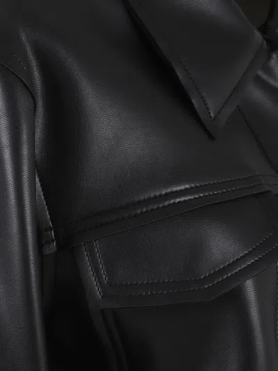 Norma Kamali Fitted Synthetic Leather Long Sleeve Jacket In Black