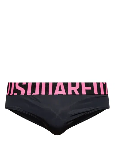 Dsquared2 Logo-waistband Swim Trunks In Black