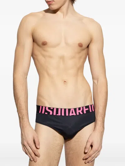 Dsquared2 Logo-waistband Swim Trunks In Black