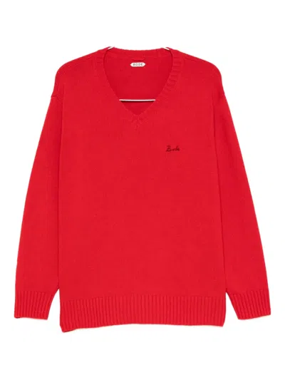 Bode V-neck Logo-embroidered Sweater In Red