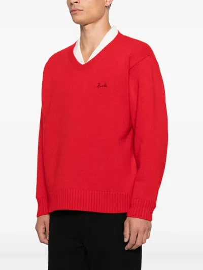 Bode V-neck Logo-embroidered Sweater In Red