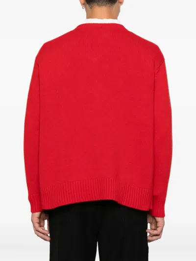 Bode V-neck Logo-embroidered Sweater In Red