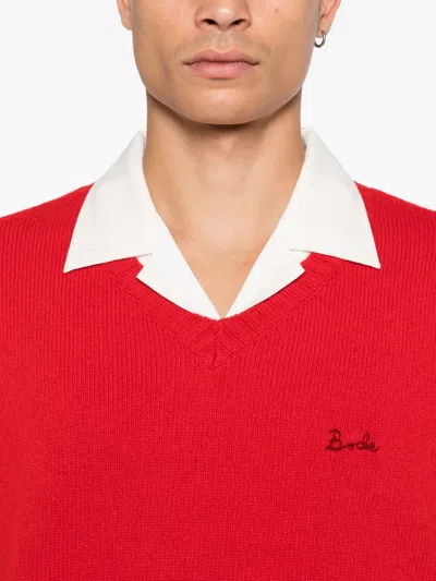 Bode V-neck Logo-embroidered Sweater In Red