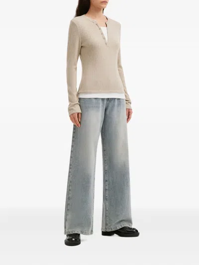 B+ab Buttoned Ribbed Top In Neutral