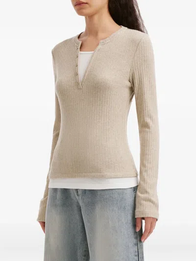 B+ab Buttoned Ribbed Top In Neutral
