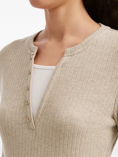 B+ab Buttoned Ribbed Top In Neutral