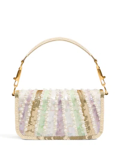 Valentino Small Locò Embroidered Jewel-logo Shoulder Bag In Neutral