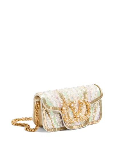 Valentino Small Locò Embroidered Jewel-logo Shoulder Bag In Neutral