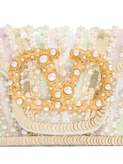 Valentino Small Locò Embroidered Jewel-logo Shoulder Bag In Neutral