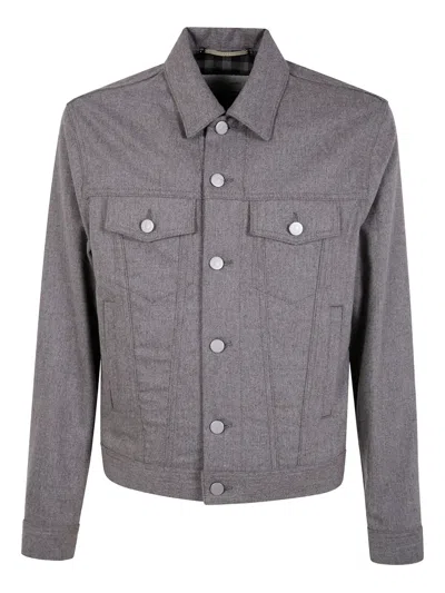 Jacob Cohen Long Sleeve Trucker Jacket With Adjustable Waist In Gray
