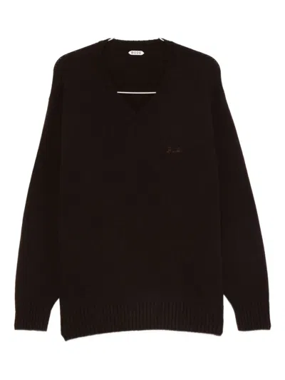 Bode V-neck Logo-embroidered Sweater In Brown
