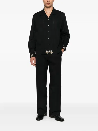 Bode Pointer Camp-collar Embroidered Cotton Shirt In Black