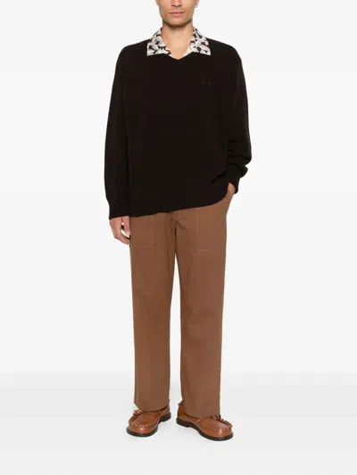 Bode V-neck Logo-embroidered Sweater In Brown