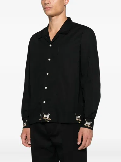 Bode Pointer Camp-collar Embroidered Cotton Shirt In Black