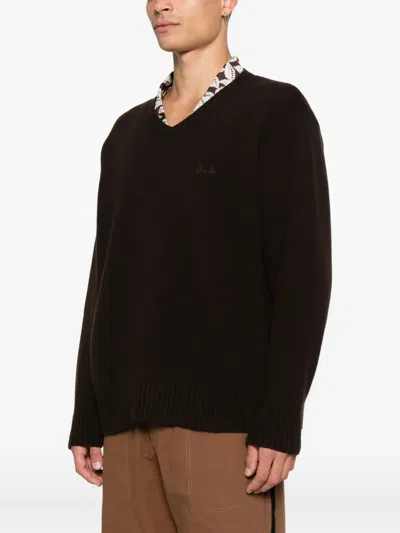 Bode V-neck Logo-embroidered Sweater In Brown
