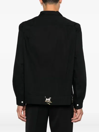 Bode Pointer Camp-collar Embroidered Cotton Shirt In Black