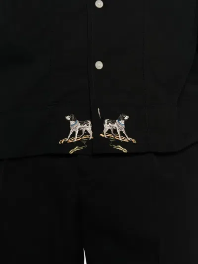 Bode Pointer Camp-collar Embroidered Cotton Shirt In Black