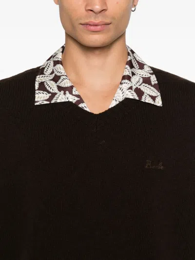 Bode V-neck Logo-embroidered Sweater In Brown