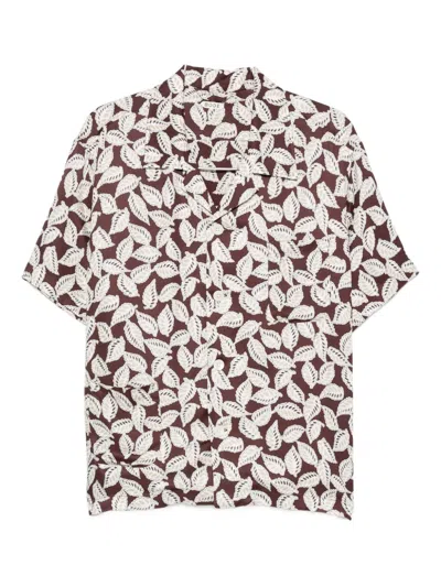 Bode Paper Birch Camp-collar Printed Satin Shirt In Brown