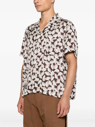 Bode Paper Birch Camp-collar Printed Satin Shirt In Brown
