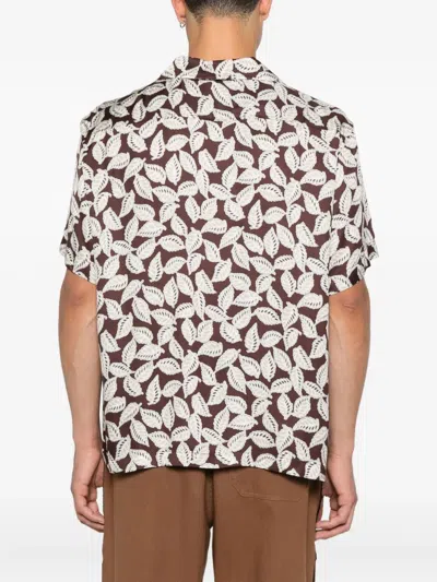 Bode Paper Birch Camp-collar Printed Satin Shirt In Brown