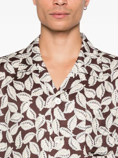 Bode Paper Birch Camp-collar Printed Satin Shirt In Brown
