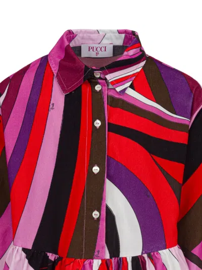 Pucci Junior Buttoned Patterned Dress In Multi