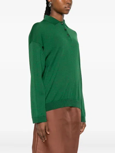 Bite Studios Buttoned Polo Sweater In Green