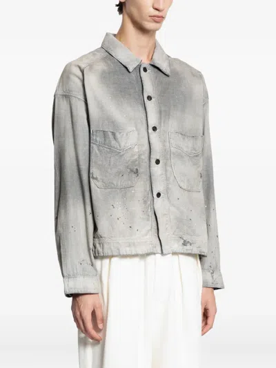 Ancellm Light Shirt Jacket In Cotton Chambray In Gray