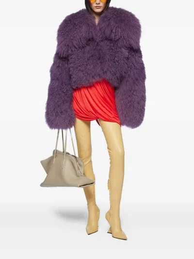 Attico Mongolia Fur Bomber Jacket In Violet In Purple