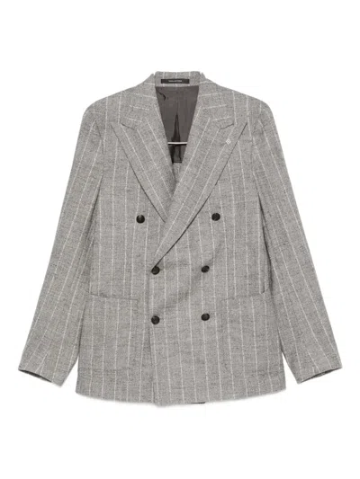 Tagliatore Textured Double-breasted Wool Blend Blazer In Gray