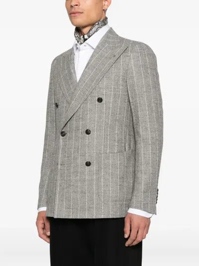 Tagliatore Textured Double-breasted Wool Blend Blazer In Gray