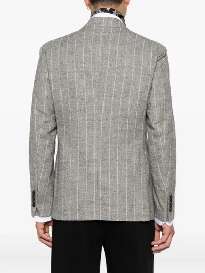 Tagliatore Textured Double-breasted Wool Blend Blazer In Gray