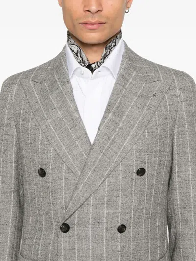Tagliatore Textured Double-breasted Wool Blend Blazer In Gray