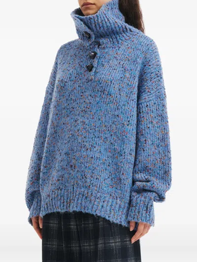 B+ab Button Collar Sweater In Blue