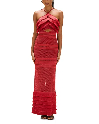 Patbo Radiant Fringe Halterneck Maxi Dress In Red