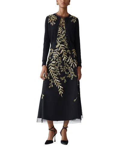 Carolina Herrera Embellished Long Sleeve Crewneck Cardigan In Black